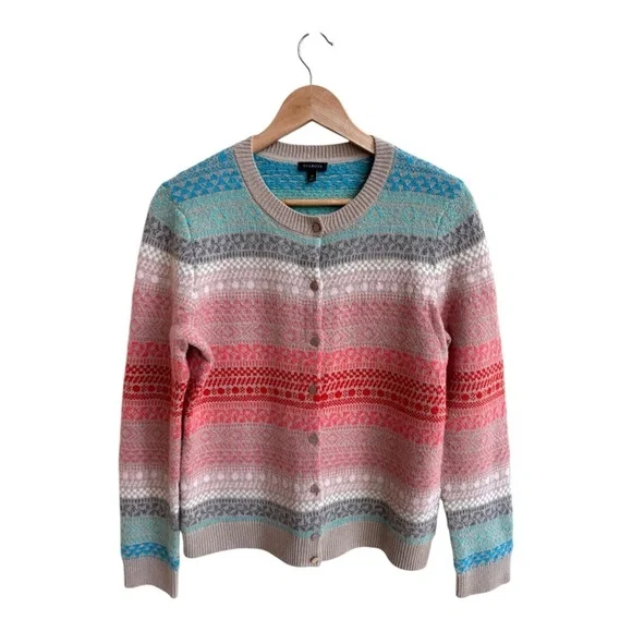 Talbots Pastel Multicolor Fairisle Stripe Lambswool Round Neck Womens Size M - Picture 1 of 12